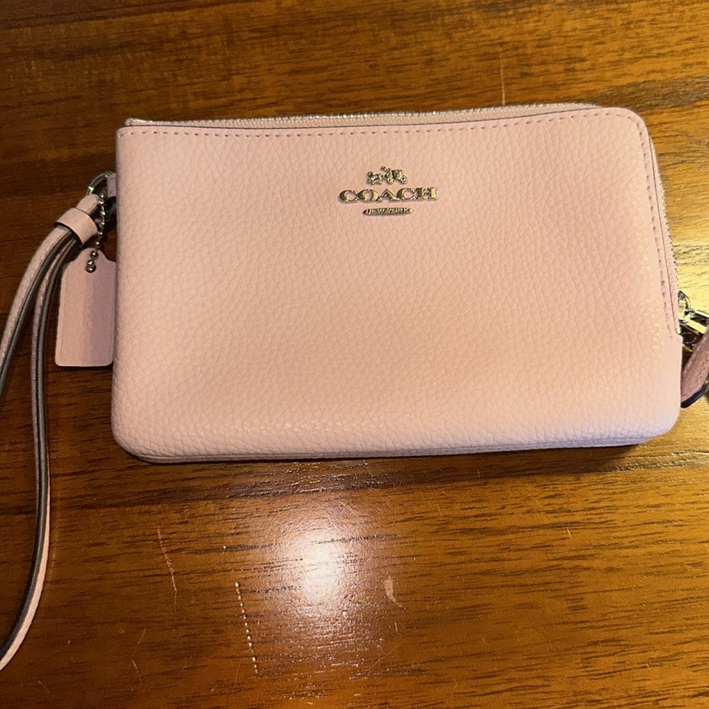 Coach Pink Double Corner Zip Wristlet, like new